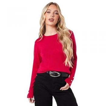 Petite Pink Viscose Crew Neck Jumper with Button Cuffs