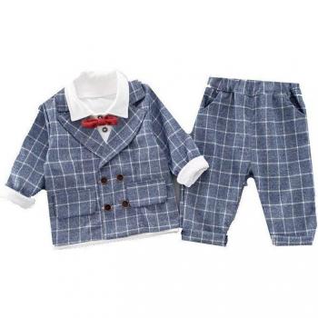 Children's Long Sleeve Plaid Suit Outfit