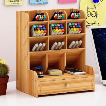 Organizador de Escritorio con Estante de Madera