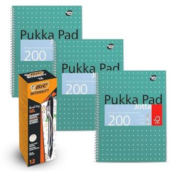 PaperPlus Trio – 3× A4 Jotta Notebooks (200 Pages) with 12× Gel‑ocity Pens