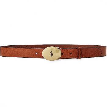 Polo Ralph Lauren Women's Medium Brown Leather Belt, Oval Pony Logo Buckle