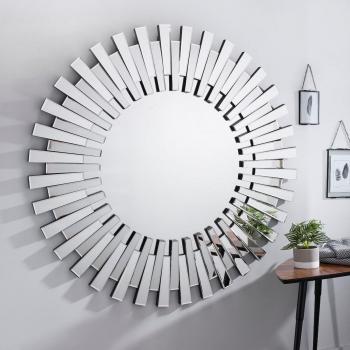 Elegant Silver Round Sunburst Mirror