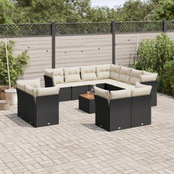 Elegant 12-Piece Black Poly Rattan Sofa Set for Gardens