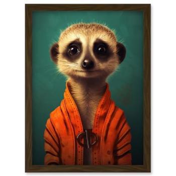 Teal Background Meercat Portrait in Orange Quilt