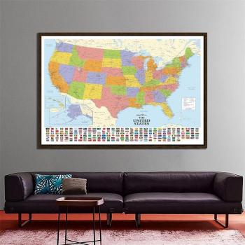 150x100cm Non-woven Map of the United States with Flags for Cultural Education