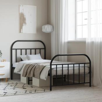 Cama de metal negro 100x200 cm con cabecero y estribo