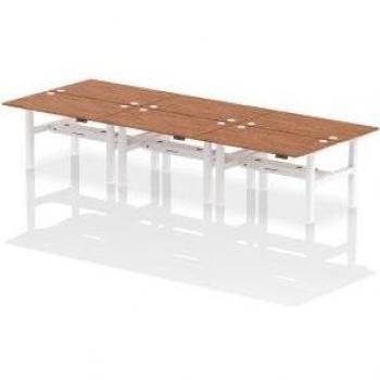 Dynamic Air Back-to-Back W1400 x D800mm Height Adjustable Sit Stand 6 Person Bench Desk With Cable Ports Walnut Finish White Frame