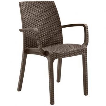 Mobilier extérieur empilable : chaise polyrotin à accoudoirs – Indiana BICA marron
