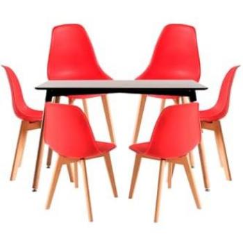 Mesa Rectangular Tower Negra 120×80 + Paquete 6 Sillas Kelen (Rojo)