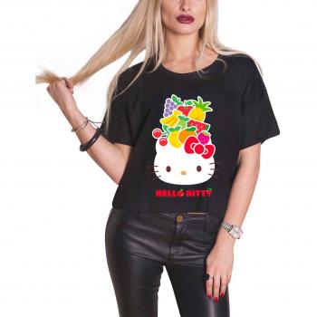 Women’s Black Hello Kitty Fruit Print Cropped Shirt