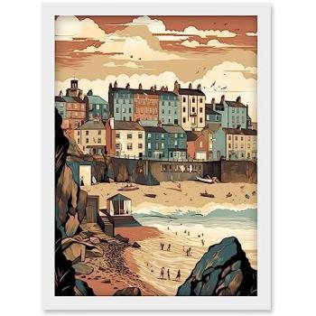 Artery8 Tenby Coastal Beach Pastel Wall Print A4