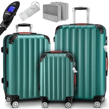 Set de 3 Valises Vert M/L/XL MONZANA® avec Pèse-bagages Poignée télescopique Serrure intégrée Bagage Trolley à Roulettes Voyage