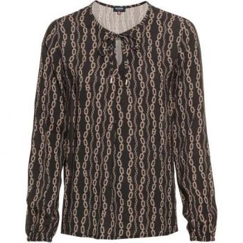 Hechter Paris Langarmbluse – Schwarze Allover‑Print‑Bluse für Damen, 100 % Viskose