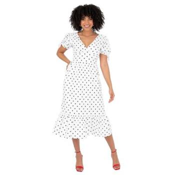 Short Sleeve White Polka‑Dot Midi Dress – Lovedrobe Fashion (Size 24)