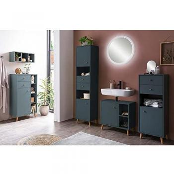 Skandinavisches Badezimmer Komplett Set BELFORT-80 in Blau mit LED Spiegel und Hochschrank