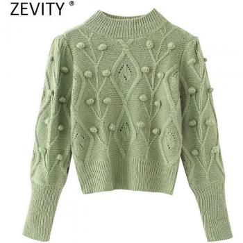 Zevity Women's Ball Appliqué Long Sleeve Sweater S309