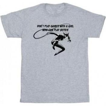 DC Comics Catwoman Don’t Play Games T-Shirt (White, Size L)