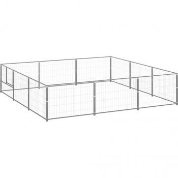 Chenil robuste en acier 9 m² – parc extérieur pour chien argenté