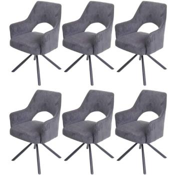 Collection de six chaises de table à manger Hhg 651 – fauteuil cuisine pivotant autonome, matière textil Mvg, gris profond