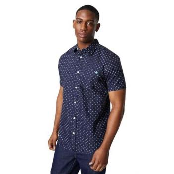 Navy Cotton Dash Print Short Sleeve Shirt for Men