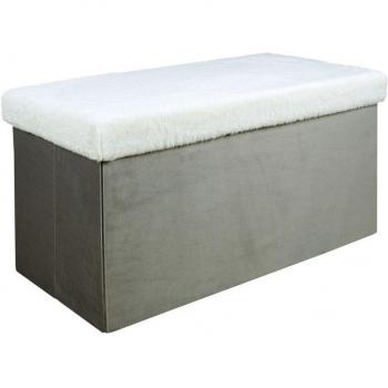 Coffre Banc Pliable Gris Imitation Fourrure Leo