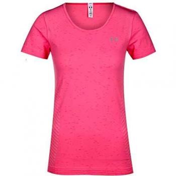 Under Armour, Maglietta a Maniche Corte da Donna, Senza Cuciture, Melange, Donna, Manica Corta, 1352276, Rossetto (691)/Argento Metallizzato, XS
