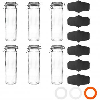 Pack of 6 Clear 2 Litre Glass Jars for Spaghetti with Labels