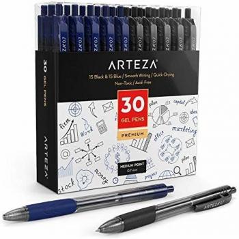 Jeu de stylos à bille gel Arteza, 30 unités, 15 noirs et 15 bleus