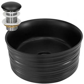 Lavamanos de Cerámica Negro Mate Ø 41x18 cm – Pila Redonda con Desagüe ML‑Design
