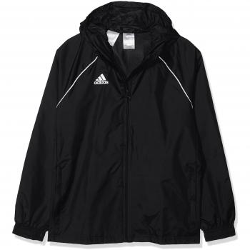 Adidas Rain Jacket for Boys – Full-Length Hooded Zip, Black/White, Size 116