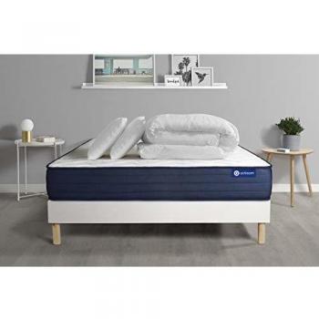 Matelas 160x200 ACTIMEMO Life Mémoire de Forme 5zones de Confort + sommier KIT Blanc + 2 oreillers + Couette