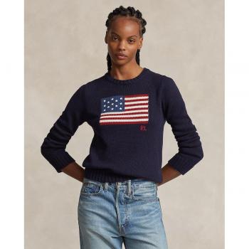 Polo Ralph Lauren Marineblauer Damenpullover mit Flaggenlogo, Größe S