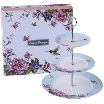 London Boutique 3 Tiered Cake Stand with Bird Rose Butterfly Design