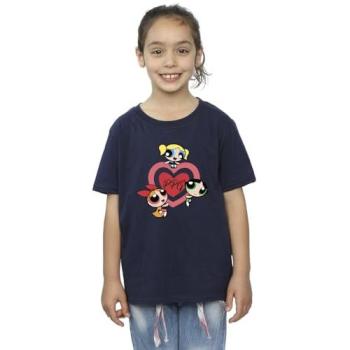 Double‑Hearted Powerpuff Navy T‑Top for 5‑6 Year Old Girls