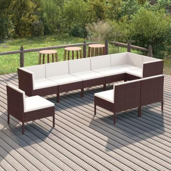 Almofadões Vime PE Castanho 9 Pcs Conjunto Lounge Jardim – VidaXL