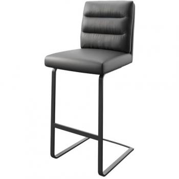 DELIFE Barhocker “Pela‑Flex” – Schwenkbar, flach, Metallbasis, Schwarz‑Leder