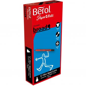 Berol Black Broad Fibre Colour Writing Pens – Set of 12
