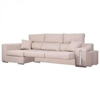Sofá Chaise Longue Oscar con 2 Puffs y Arcón Beige