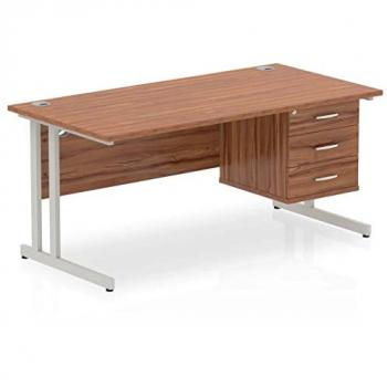Impulse 1600 x 800mm Straight Office Desk Walnut Top Silver Cantilever