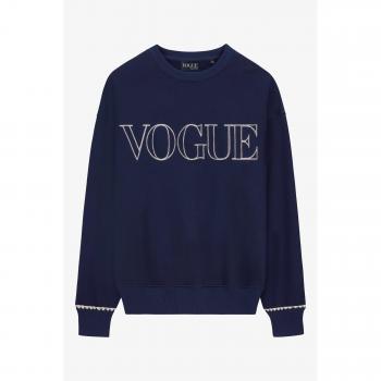 Felpa VOGUE Blu Notte Artigianale con Logo Ricamato