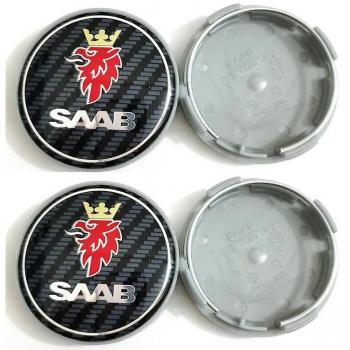 Caps centre voiture Hikig 63 mm, noir carbone – ensemble pour Saab