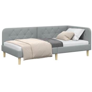 VidaXL 90x190 cm Light Grey Corner Bed Frame & Headboard