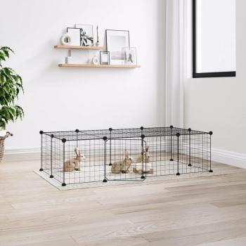 VidaXL 20-Panel Pet Enclosure with Door Black 35x35 cm Steel