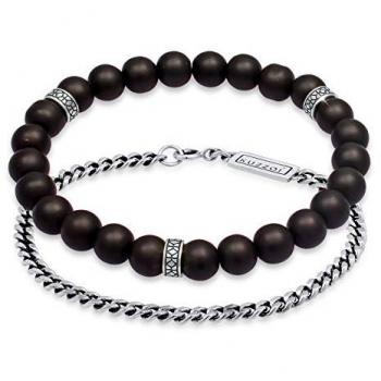 Kuzzoi Herren Schmuckset 2er Onyx Panzerarmband 925 Silber