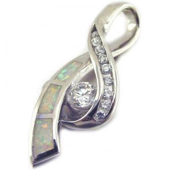 Elegant Opal Goddess Silver Pendant – Silvery White, 30x12 mm