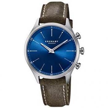 Reloj Kronaby S3759/1 Sekel para Hombre con Caja de Acero Inoxidable 316L Gris Plata, Esfera Azul y Correa de Cuero Marrón