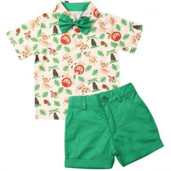 Citgeett Toddler Boy Cute Lion Shirt with Green Shorts Set