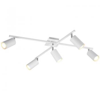 Marley Plafoniera a 5 Spot con 2 Barre Orientabili – Cilindro in Metallo Bianco, 77,5 cm