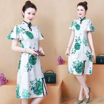 Robe midi femme grande taille M-4XL en style chinois Qipao