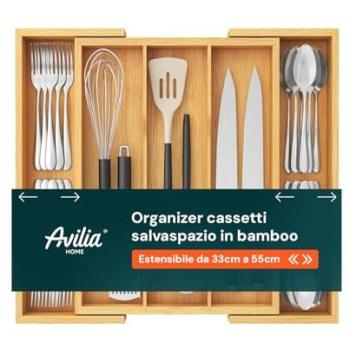 Bambù organizer portaposate 5 compartimenti salvaspazio